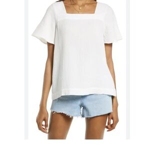 Madewell Lightspun Harlow Square-Neck Top in white cotton size XL